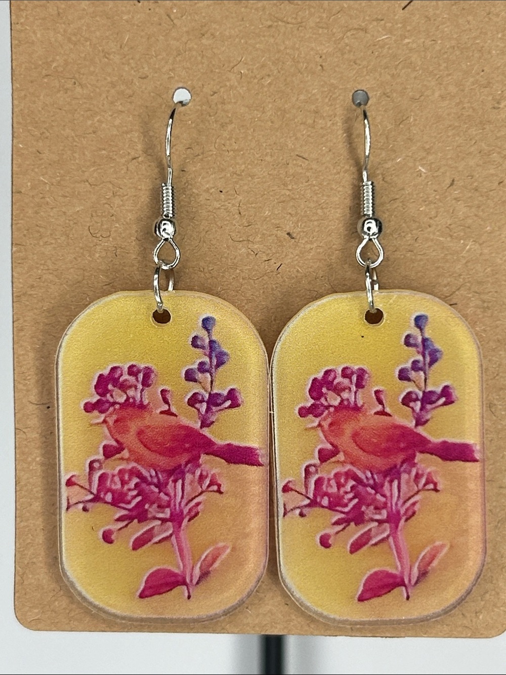 Yellow Bird & Floral Drop Earrings Acrylic Fashion Jewelry